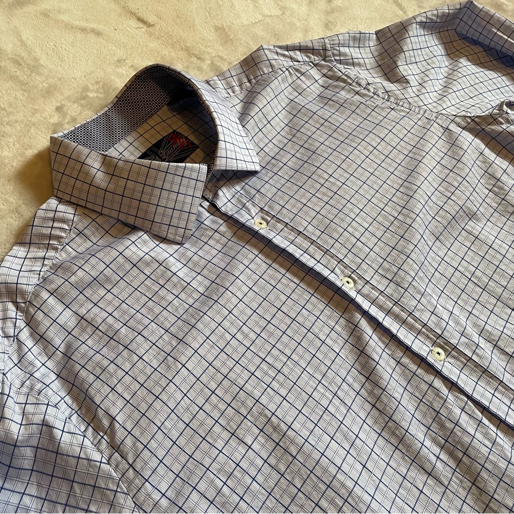 English Laundry Men's 18 34/35 Blue Flip Cuff Long Sleeve Shirt 100% Cotton